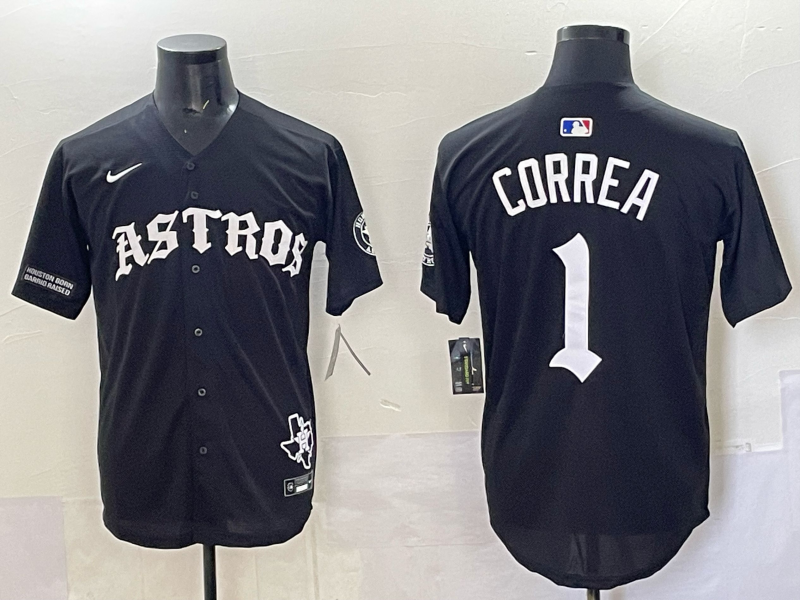 Men 2025 Houston Astros #1 Correa black  Game Nike MLB Jersey style 008